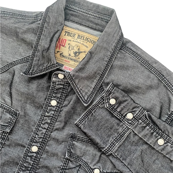 True Religion Men’s Black Western Pearl Snap  Micro Corduroy Rocky Shirt. - Picture 1 of 8